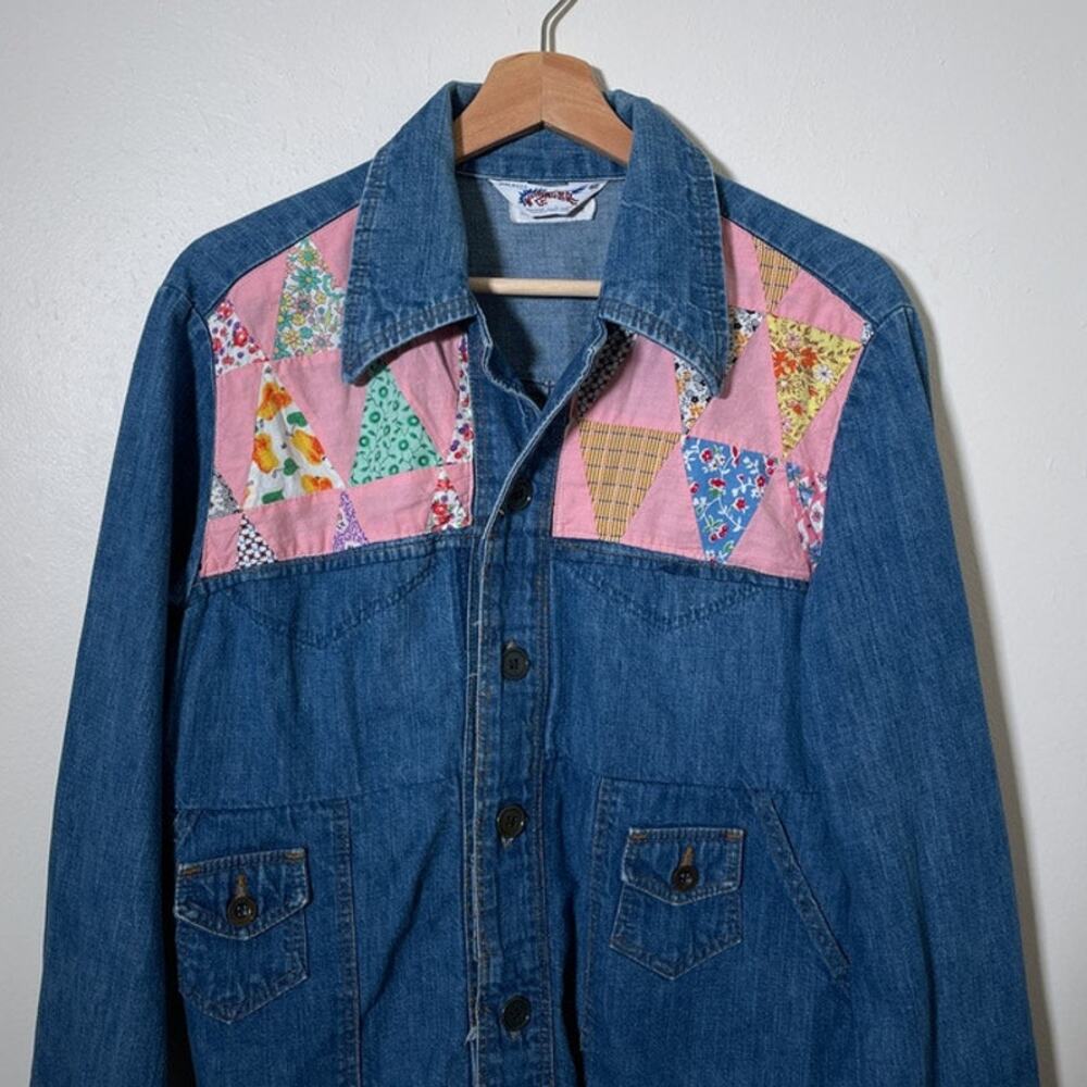 Vtg 1970's WRANGLER Blue Denim Quilt Jacket / Sz M / Button Up LUCCA MONNIE Boho - Picture 3 of 13
